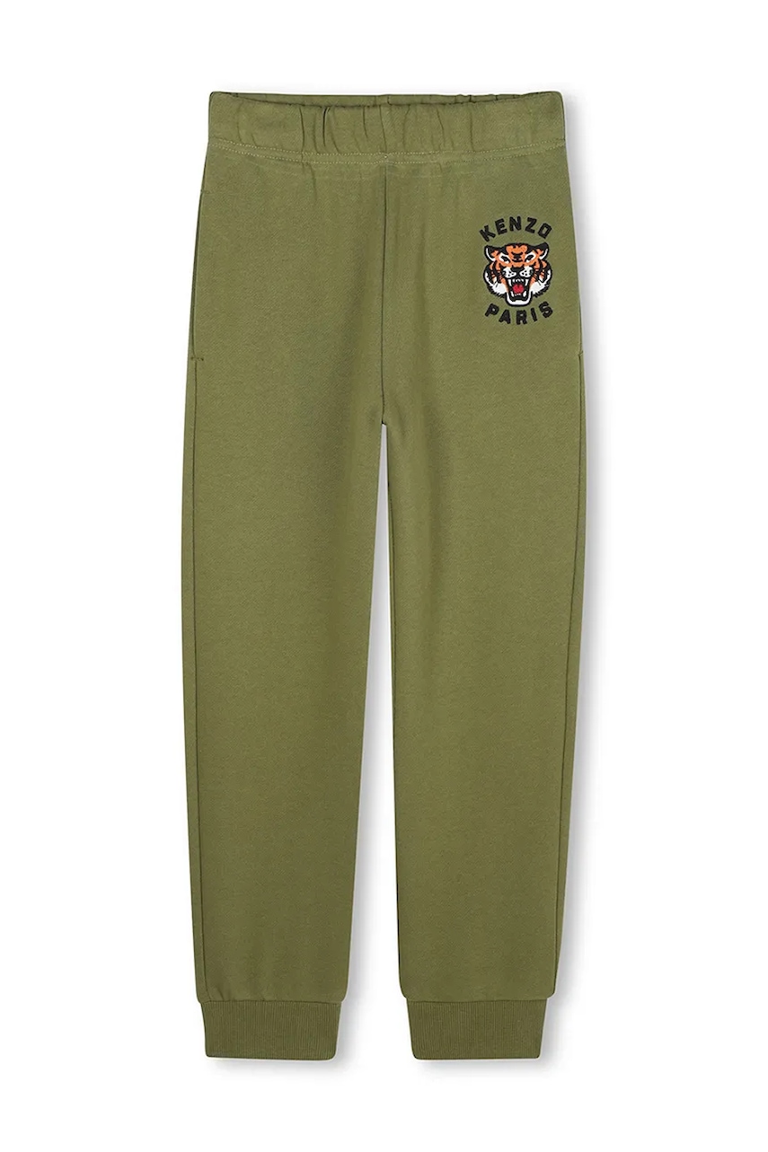 Kenzo Kids pantaloni de trening din bumbac pentru copii culoarea verde, cu imprimeu, K61455 Kenzo Kids pantaloni de trening din bumbac pentru copii culoarea verde, cu imprimeu, K61455