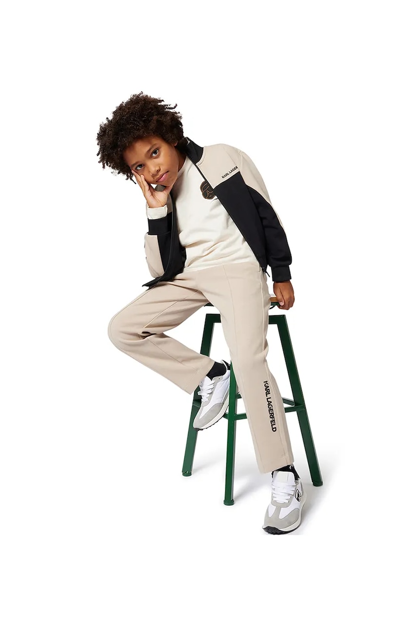 Karl Lagerfeld pantaloni de trening pentru copii culoarea bej, cu imprimeu, Z30633 Karl Lagerfeld pantaloni de trening pentru copii culoarea bej, cu imprimeu, Z30633