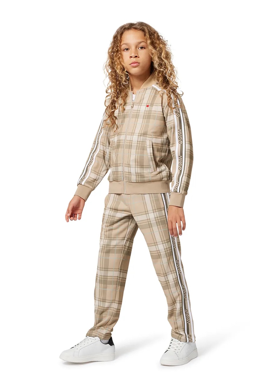 HUGO pantaloni de trening pentru copii culoarea bej, cu imprimeu, G00463