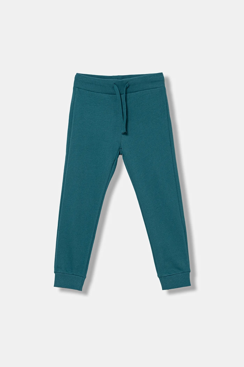 United Colors of Benetton pantaloni de trening din bumbac pentru copii culoarea turcoaz, uni, 3J68CF01P