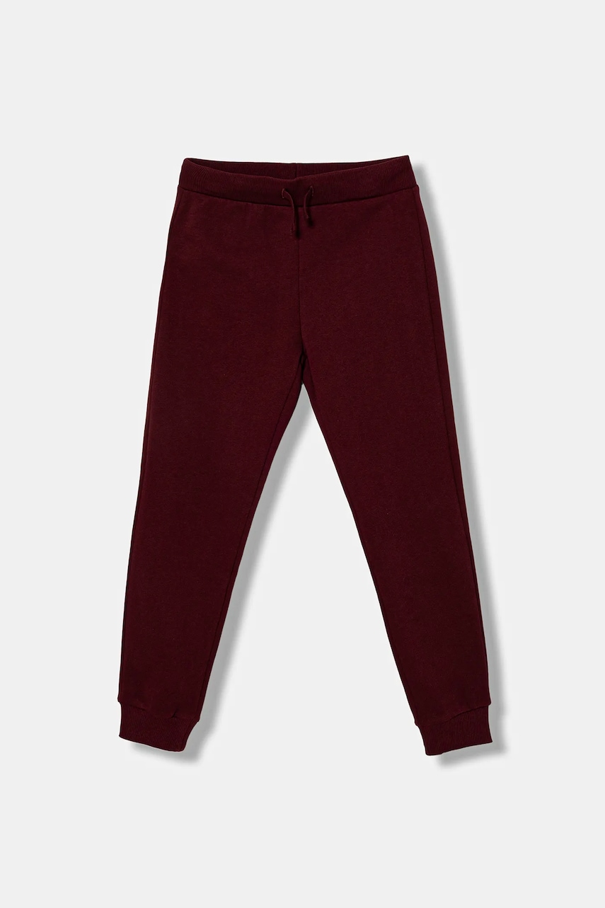 United Colors of Benetton pantaloni de trening din bumbac pentru copii culoarea bordo, uni, 3J68CF01P