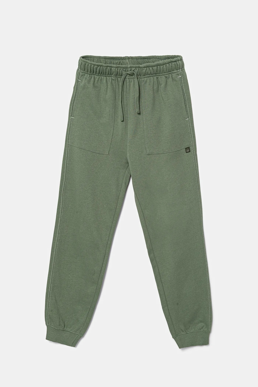 United Colors of Benetton pantaloni de trening din bumbac pentru copii culoarea verde, uni, 3NBMCF06N