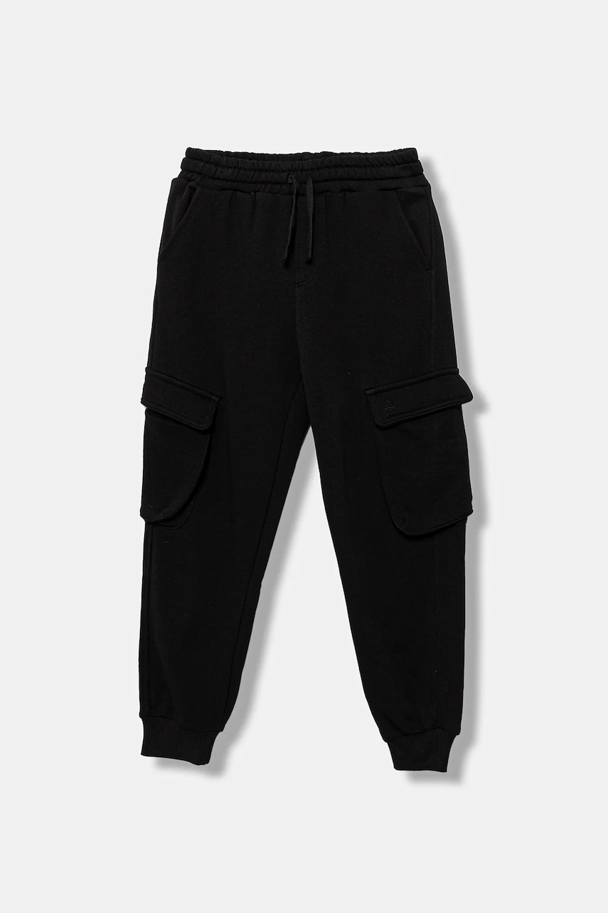 United Colors of Benetton pantaloni de trening din bumbac pentru copii culoarea negru, uni, 3J68CF06I