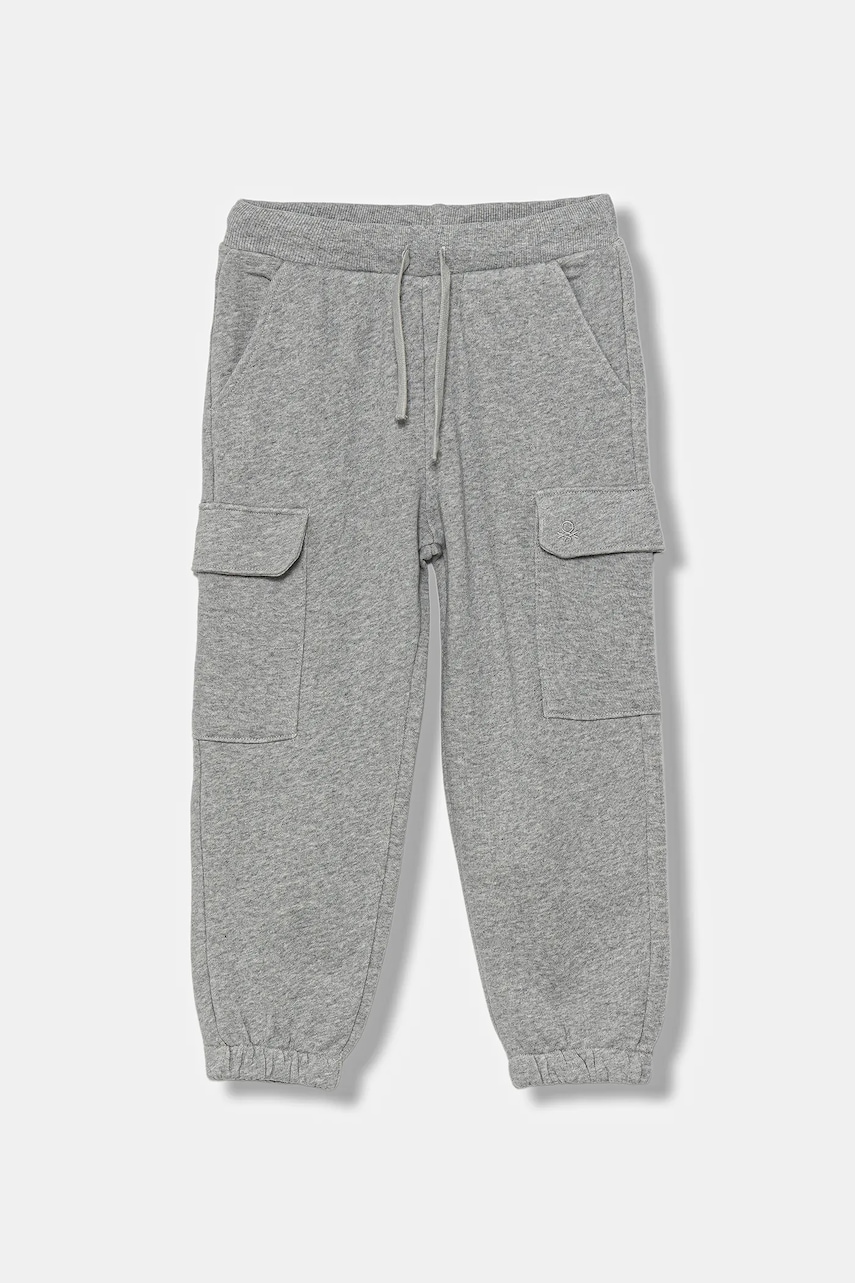 United Colors of Benetton pantaloni de bumbac pentru copii culoarea gri, uni, 3J68GF045