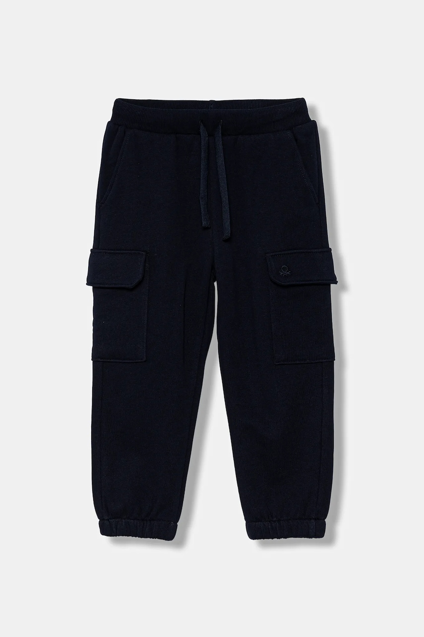 United Colors of Benetton pantaloni de bumbac pentru copii culoarea bleumarin, uni, 3J68GF045