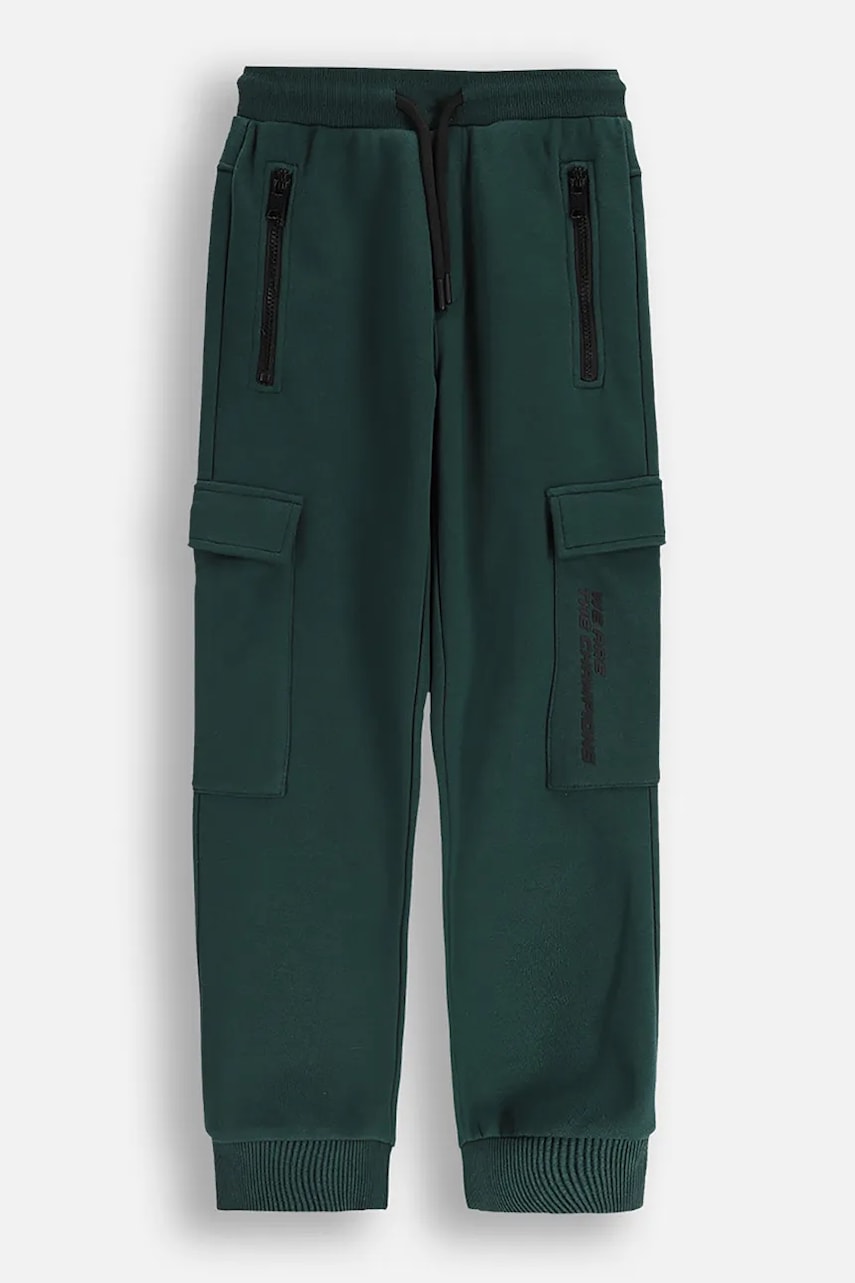 Coccodrillo pantaloni de bumbac pentru copii culoarea verde, uni, CITY RACING BOY JUNIOR