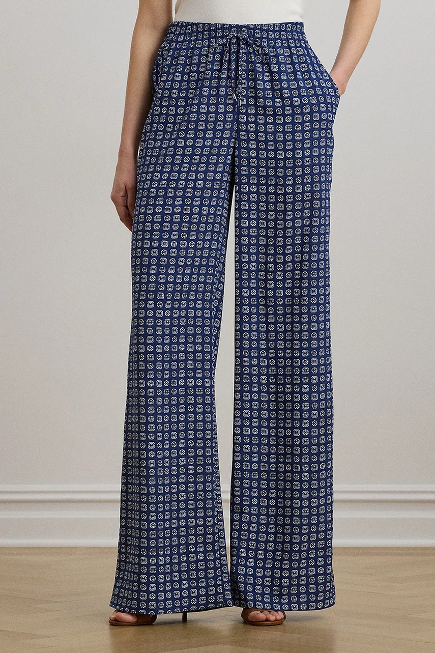 Брюки Lauren Ralph Lauren цвет синий широкие высокая посадка 200970744