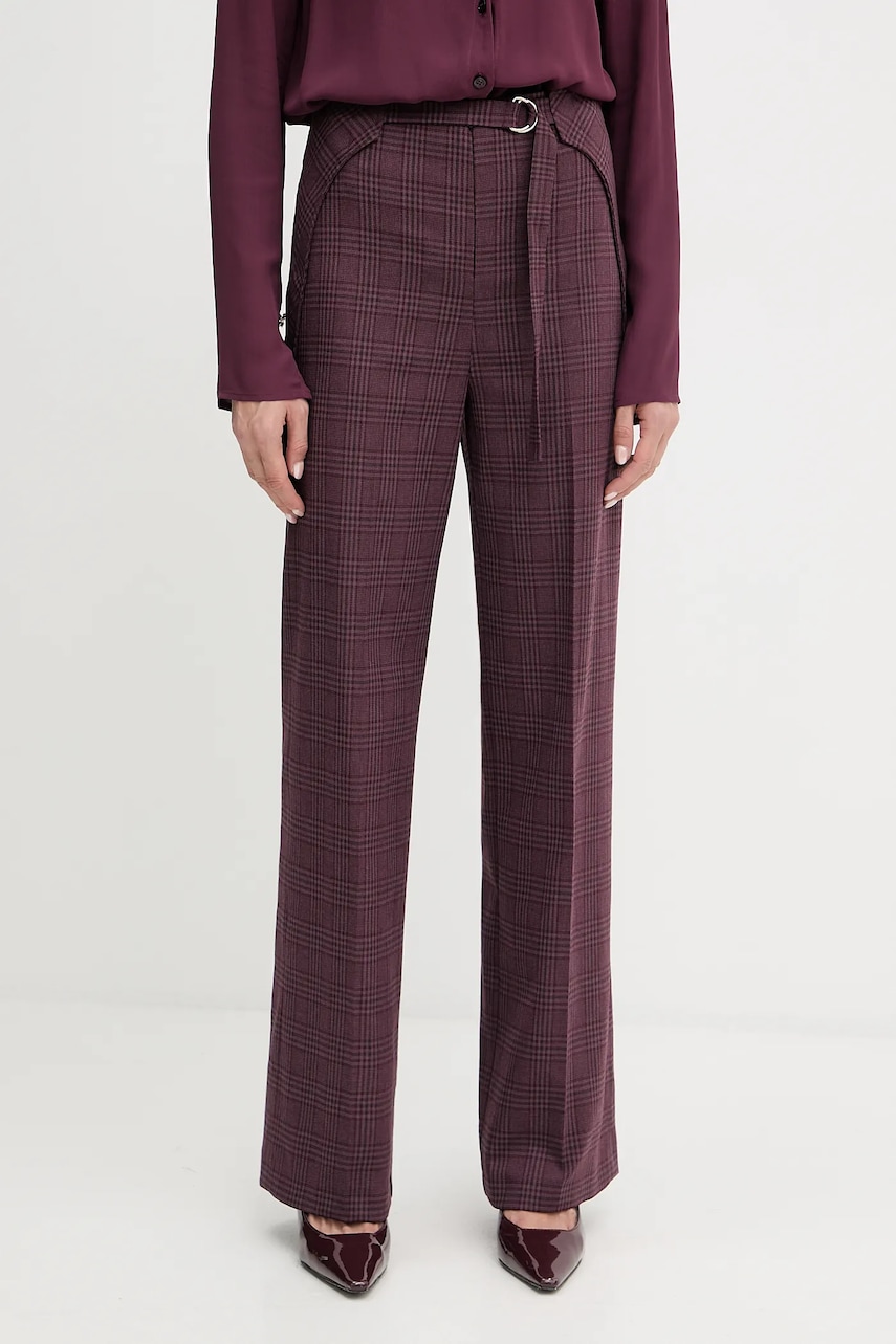 Levně Kalhoty Patrizia Pepe dámské, vínová barva, high waist, 8P0741 A621