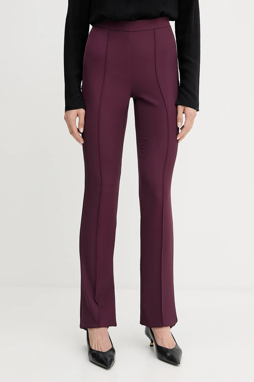 Levně Kalhoty Patrizia Pepe dámské, vínová barva, zvony, medium waist, 8P0747 A454