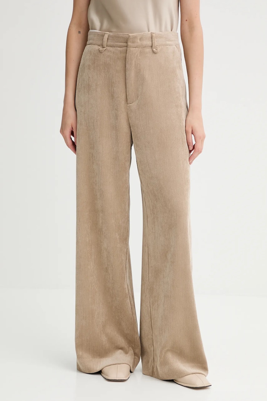 MUNTHE pantaloni de catifea cord LELOUIS culoarea maro, lat, high waist, 253143025310