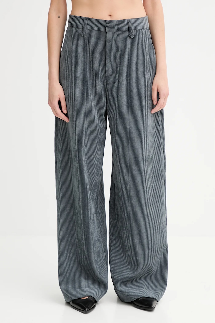 MUNTHE pantaloni de catifea cord LELOUIS culoarea gri, lat, high waist, 253143025310