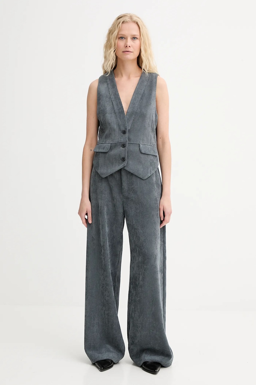 Вельветовые брюки MUNTHE LELOUIS цвет серый широкие высокая посадка 253143025310