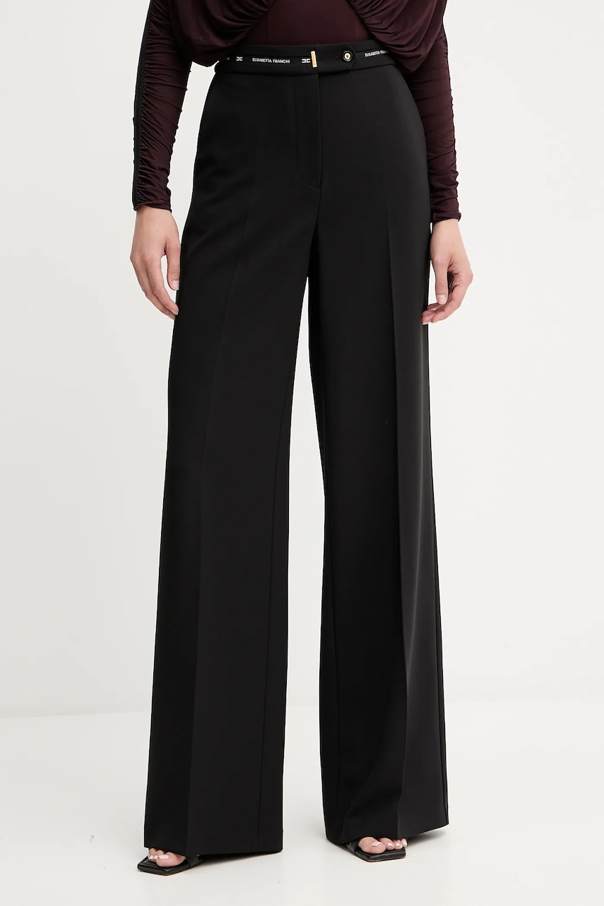 Elisabetta Franchi pantaloni culoarea negru, lat, high waist, PA10356E2