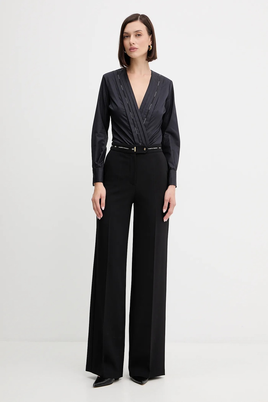 Брюки Elisabetta Franchi цвет чёрный широкие высокая посадка PA10356E2