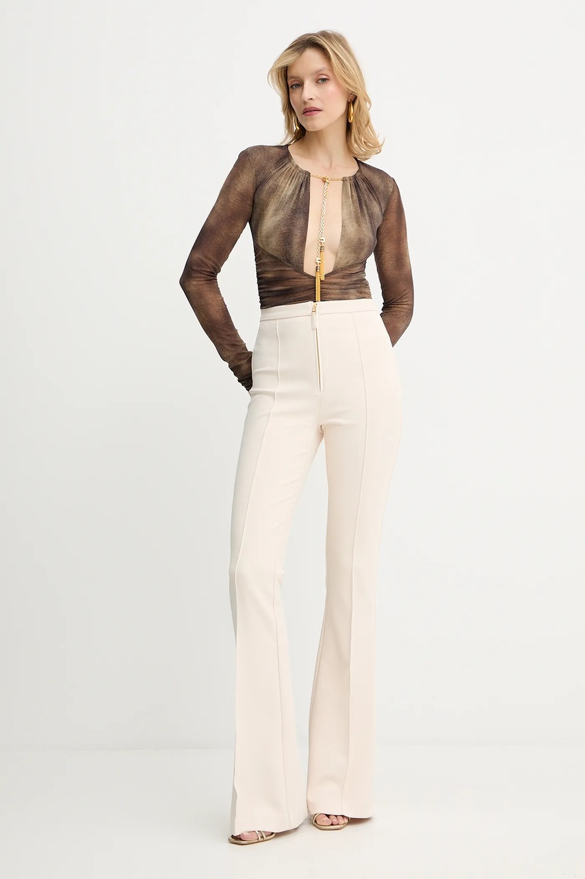 Брюки Elisabetta Franchi цвет бежевый клёш высокая посадка PA12256E2