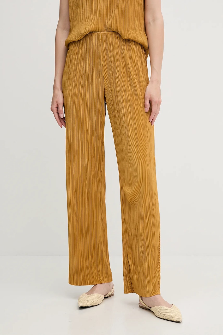 Levně Kalhoty Calvin Klein dámské, žlutá barva, high waist, LV044A200G