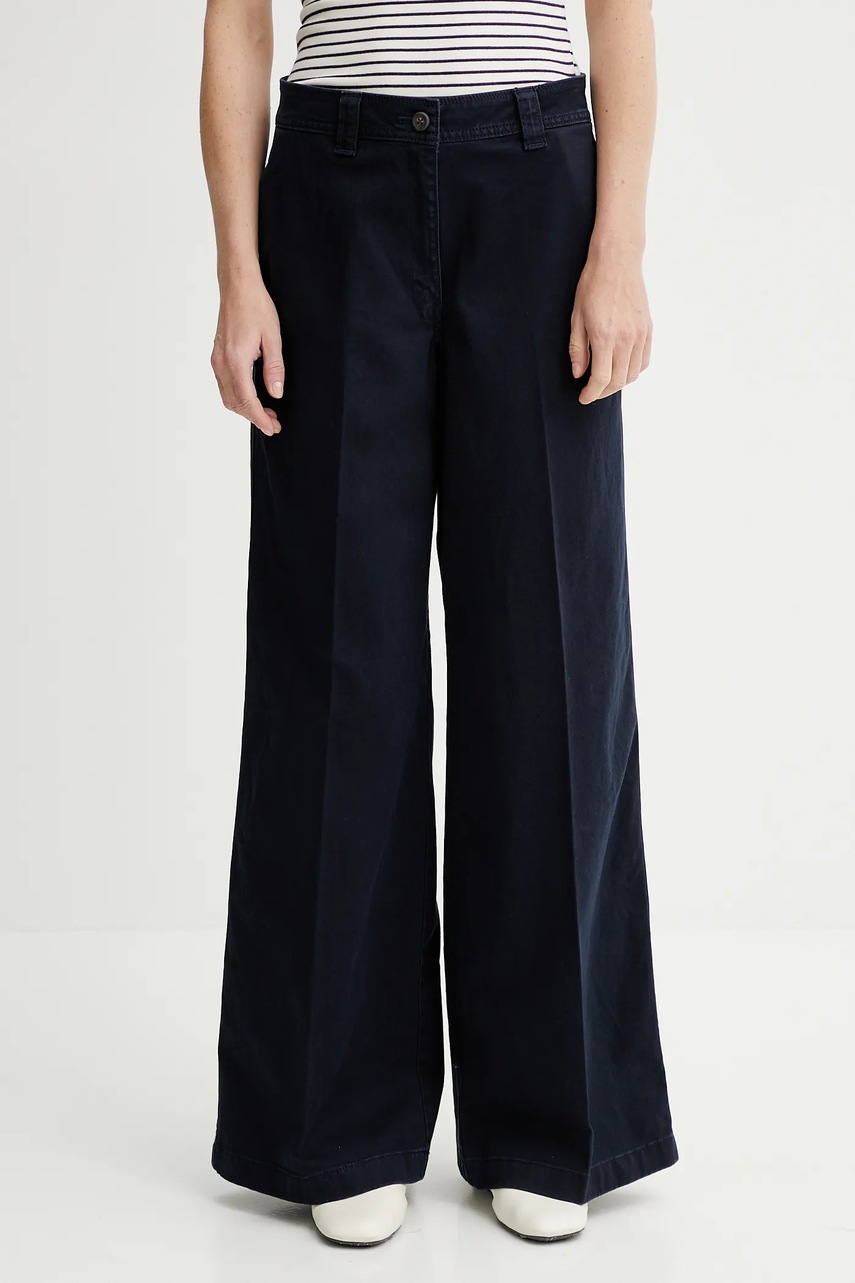 Levně Kalhoty Calvin Klein dámské, tmavomodrá barva, široké, high waist, LV044C645G