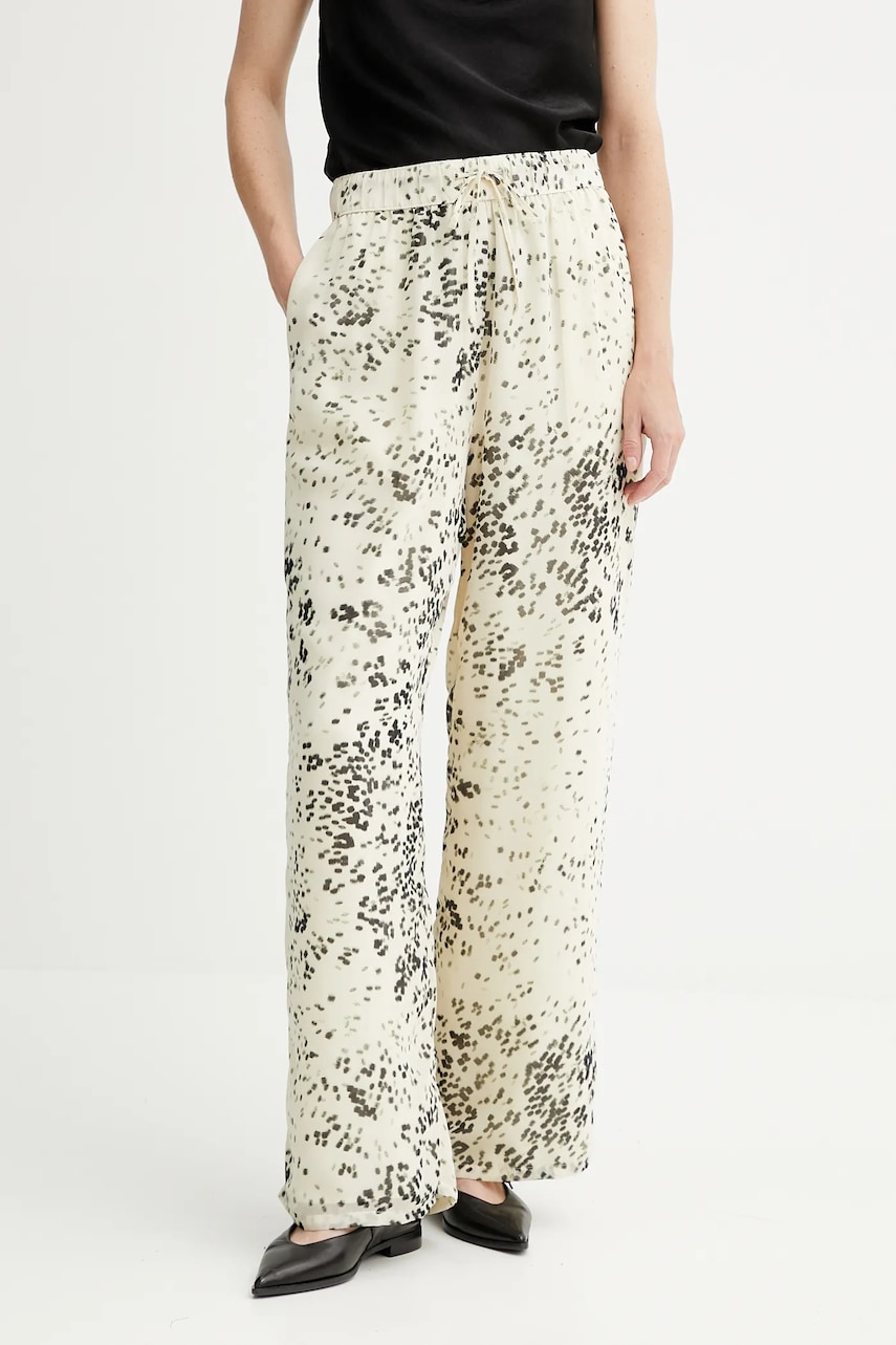 Levně Kalhoty Calvin Klein dámské, béžová barva, high waist, LV044B913G