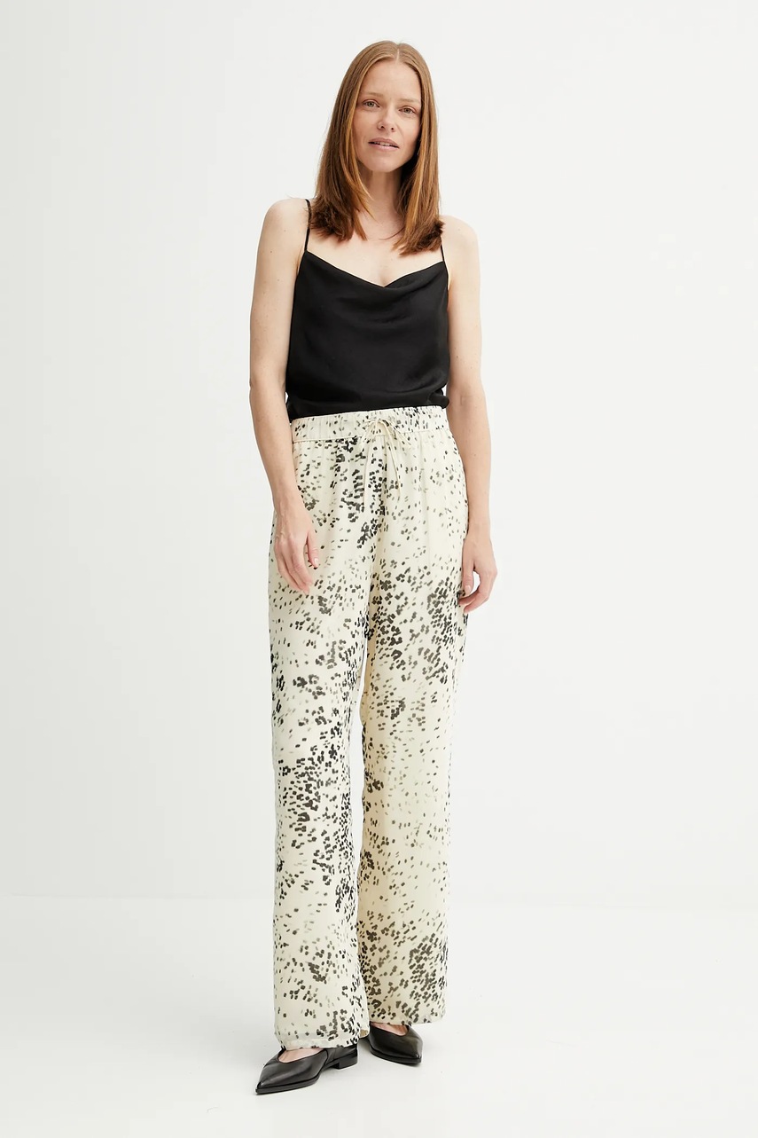 Брюки Calvin Klein цвет бежевый прямые высокая посадка LV044B913G