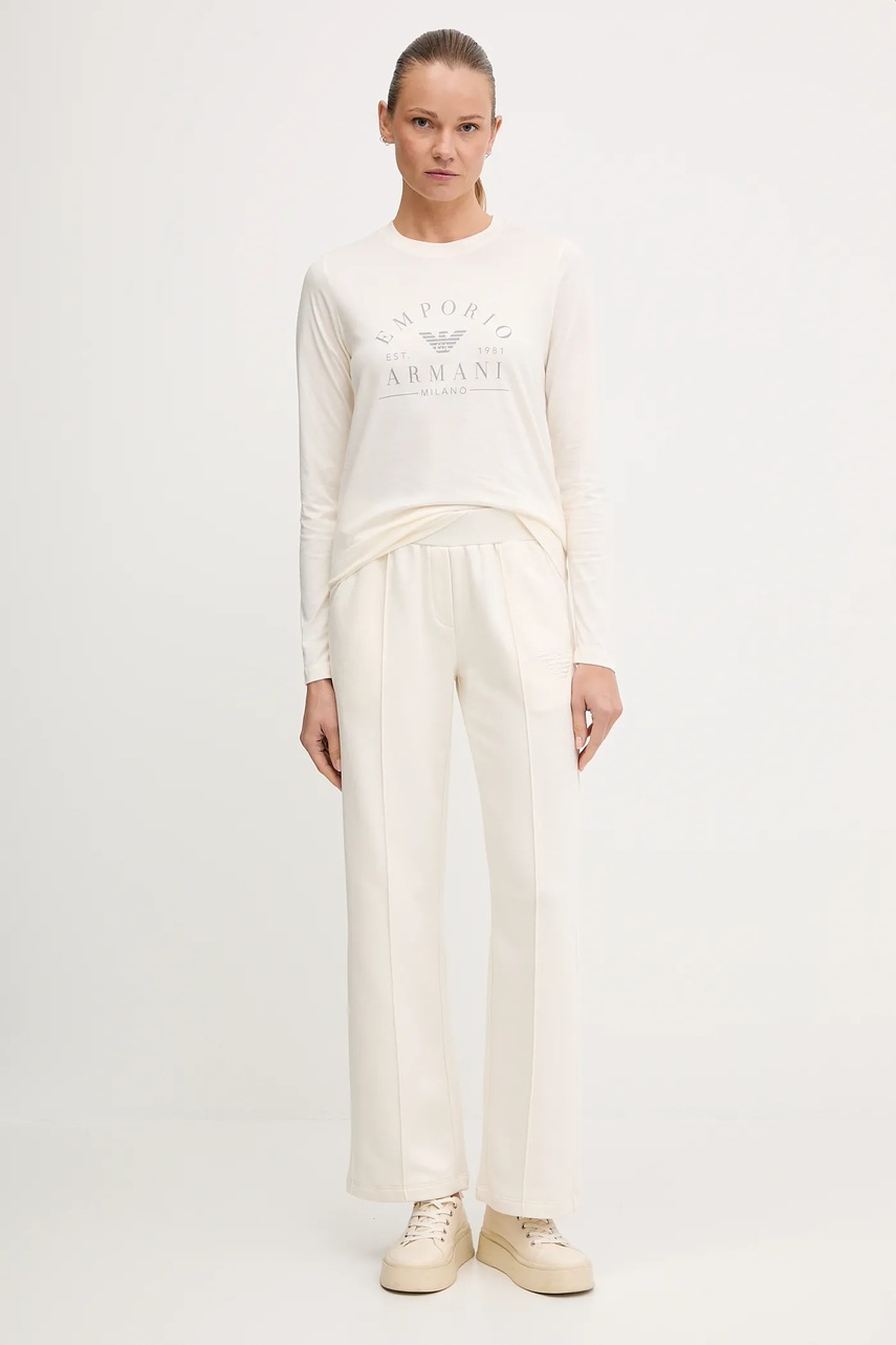 Спортивные штаны Emporio Armani Underwear цвет бежевый с аппликацией EW002053 AF15356