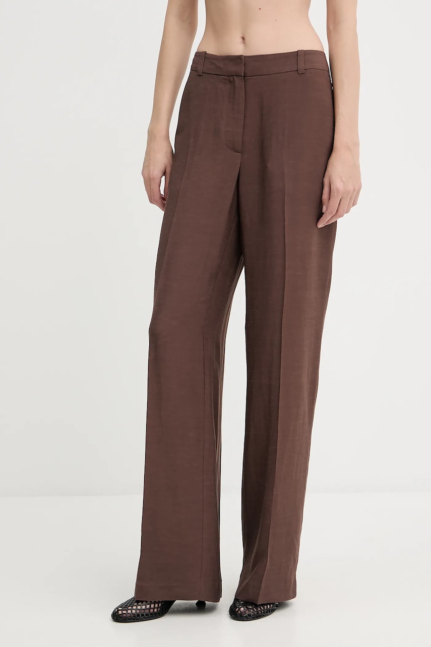 Samsoe Samsoe pantaloni din amestec de in SALARAY culoarea maro, lat, high waist, F25200023