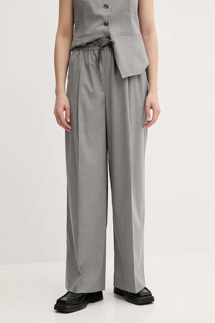 Samsoe Samsoe pantaloni SARILA culoarea gri, lat, high waist, F25200049