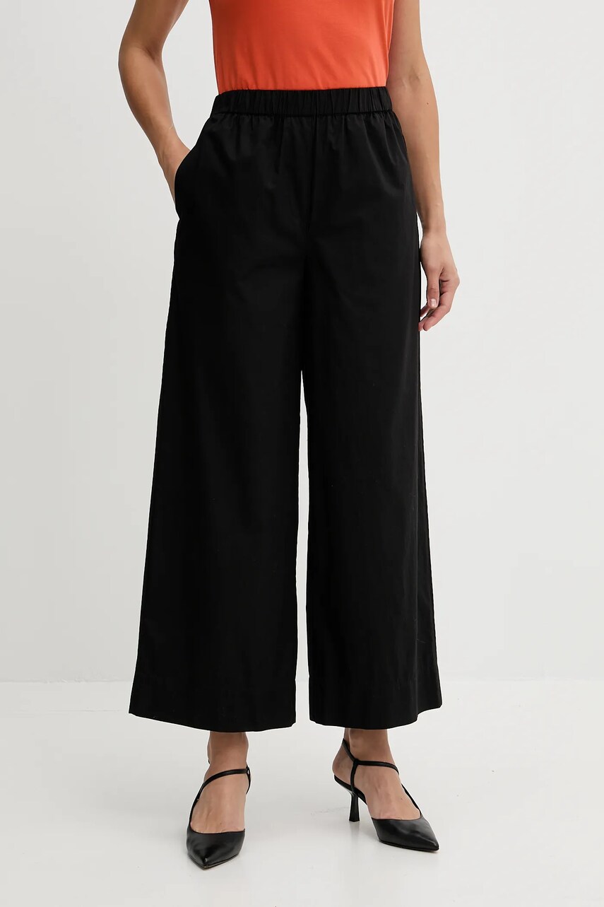 Levně Bavlněné kalhoty Tommy Hilfiger dámské, černá barva, high waist, WW0WW45891