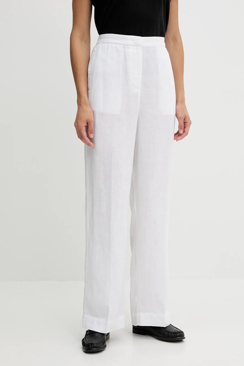 Levně Lněné kalhoty Tommy Hilfiger dámské, bílá barva, široké, high waist, WW0WW46823