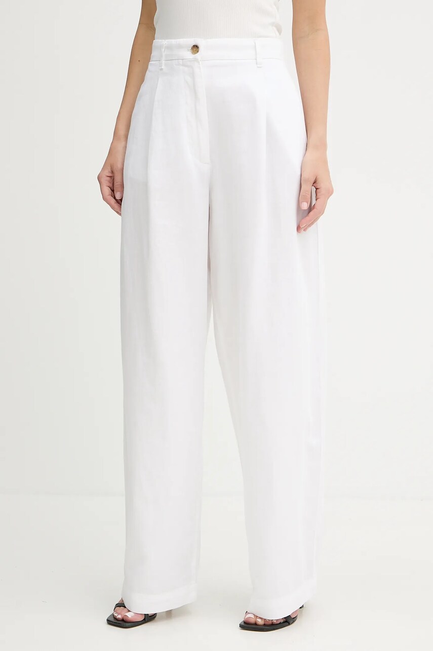 Levně Kalhoty Tommy Hilfiger dámské, bílá barva, široké, high waist, WW0WW45780