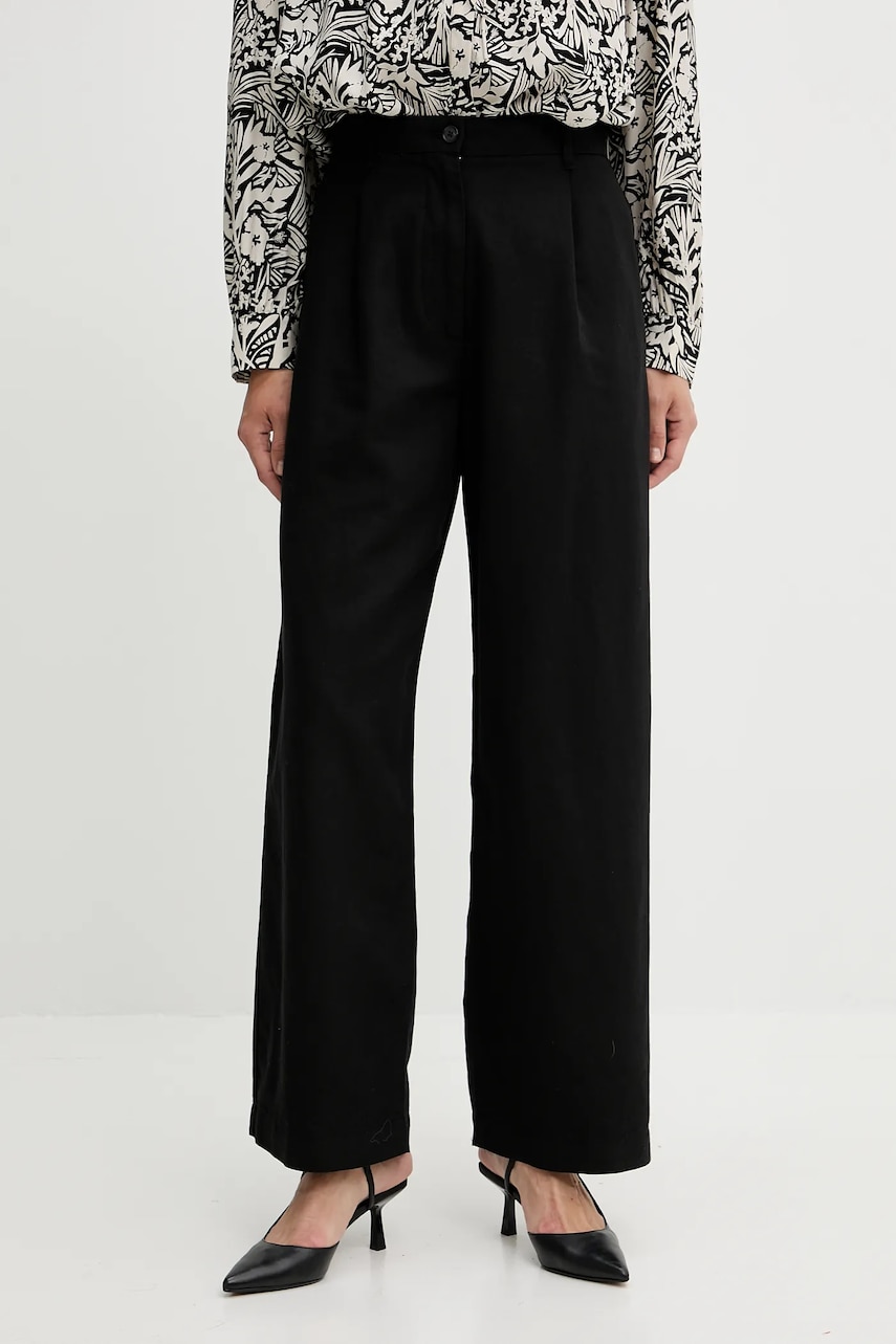 Levně Kalhoty Tommy Hilfiger dámské, černá barva, široké, high waist, WW0WW45780