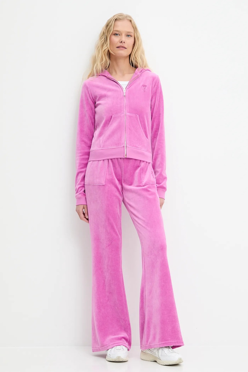 Спортивные штаны из велюра Juicy Couture CAISA LOW RISE PANT цвет розовый однотонные JCSEBJ008G