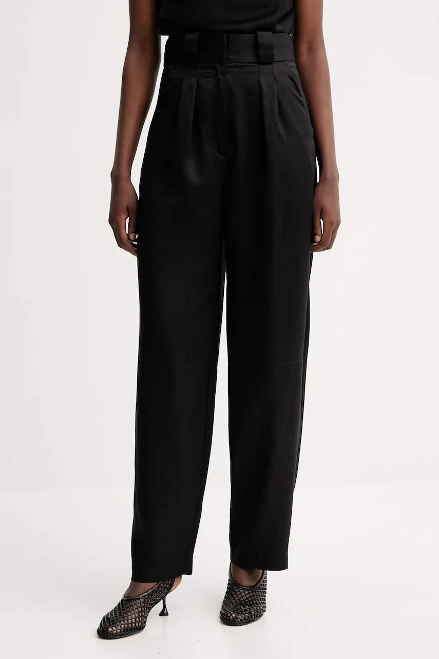 IRO pantaloni culoarea negru, lat, high waist, WP23DANNY
