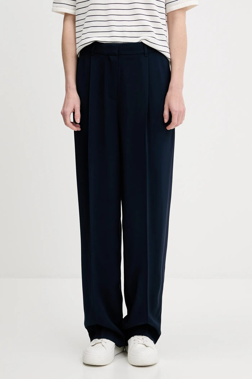Levně Kalhoty Tommy Hilfiger dámské, tmavomodrá barva, high waist, WW0WW46749