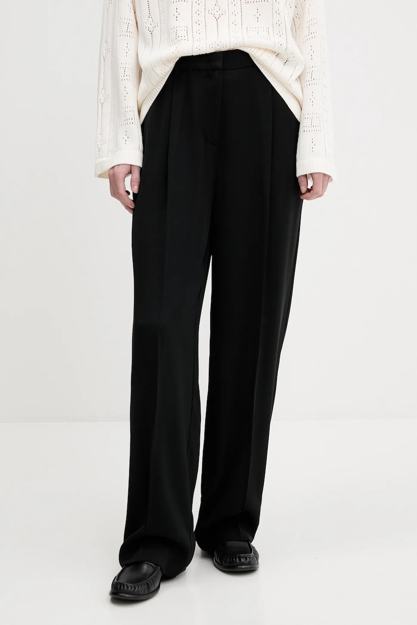 Levně Kalhoty Tommy Hilfiger dámské, černá barva, high waist, WW0WW46749