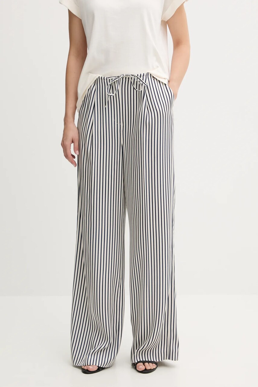 Levně Kalhoty Tommy Hilfiger dámské, tmavomodrá barva, široké, high waist, WW0WW45890