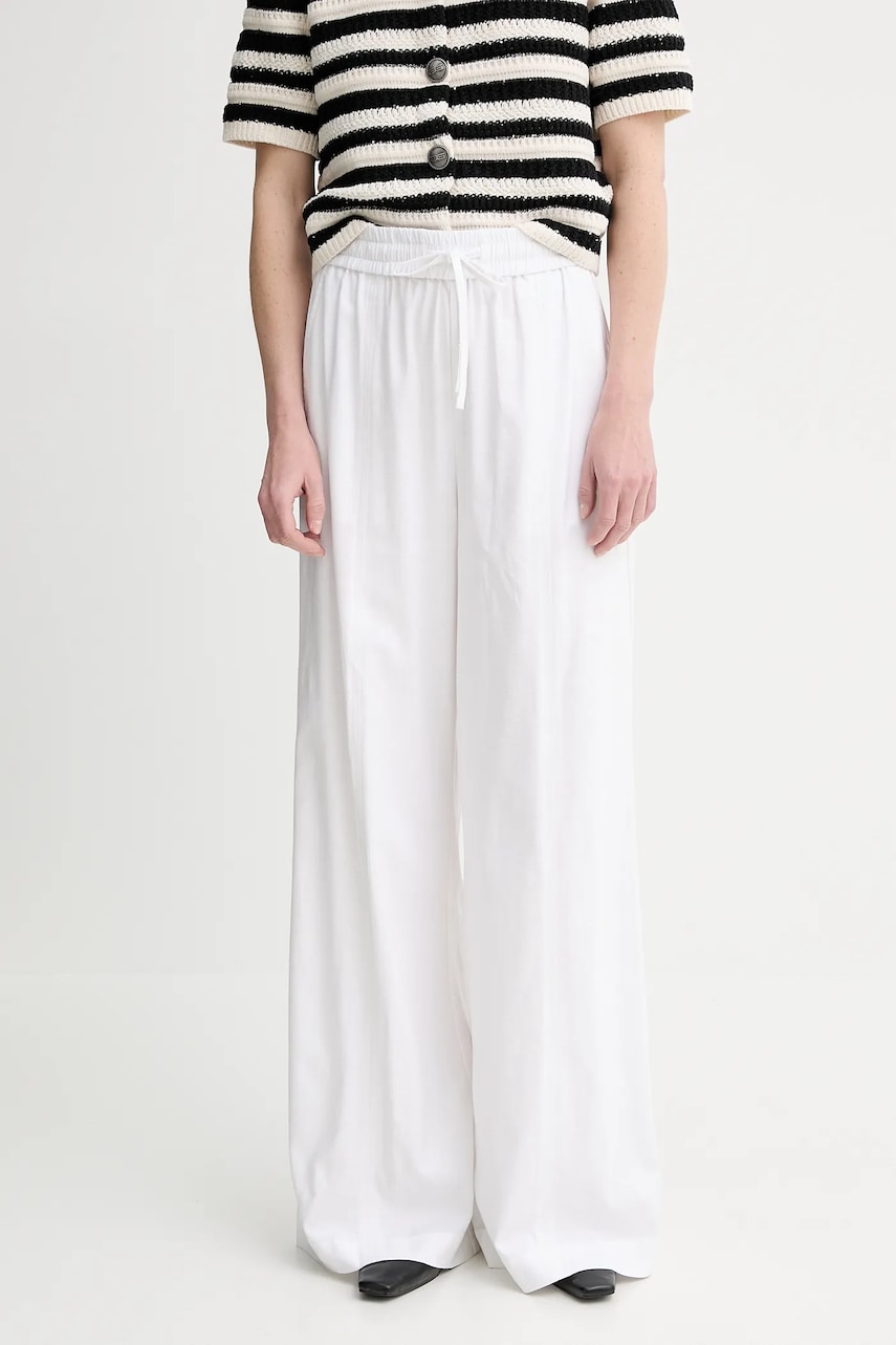 Gestuz pantaloni din amestec de in culoarea alb, drept, high waist, 10910517