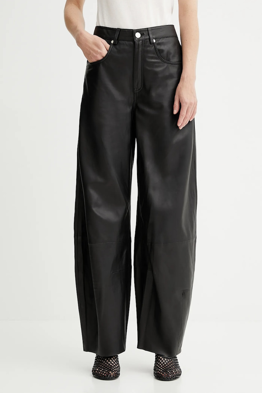 Gestuz pantaloni de piele culoarea negru, drept, high waist, 10910463