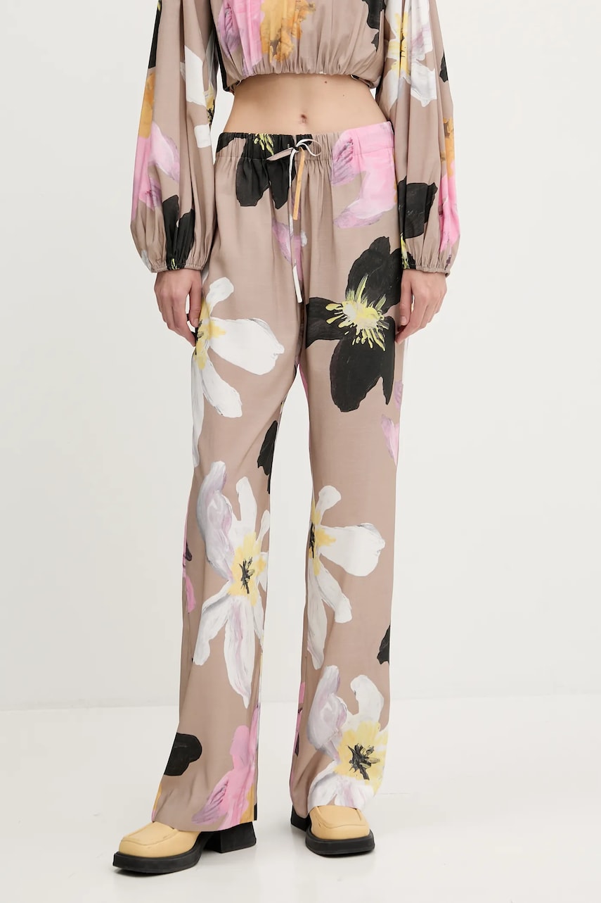 Stine Goya pantaloni culoarea bej, lat, high waist, SG-PF25-P009-2070