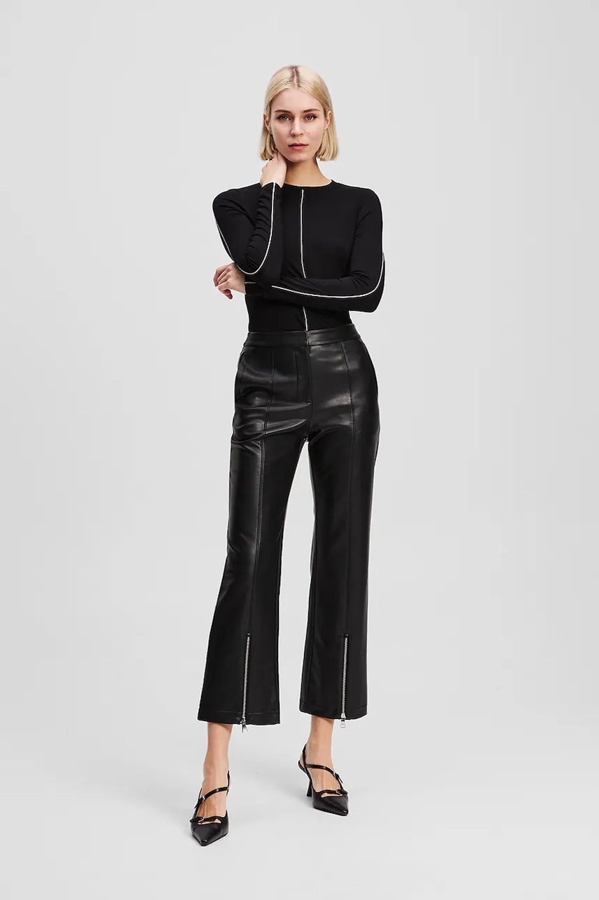 Levně Kalhoty Karl Lagerfeld dámské, černá barva, zvony, high waist, A3W10091