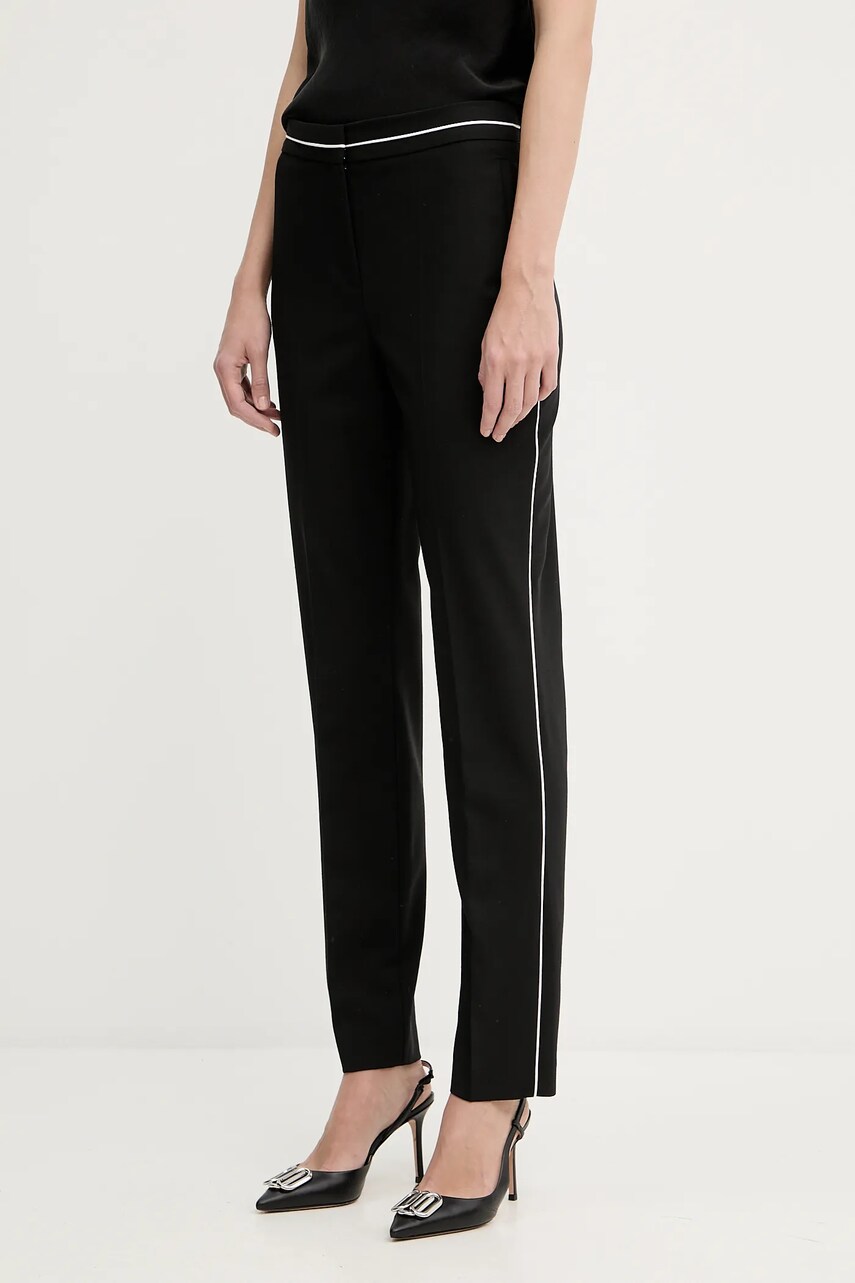 Karl Lagerfeld pantaloni din lana culoarea negru, drept, high waist, A3W10094