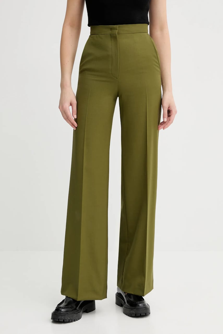 Levně Vlněné kalhoty PS Paul Smith dámské, zelená barva, široké, high waist, W2R-206T-T31053