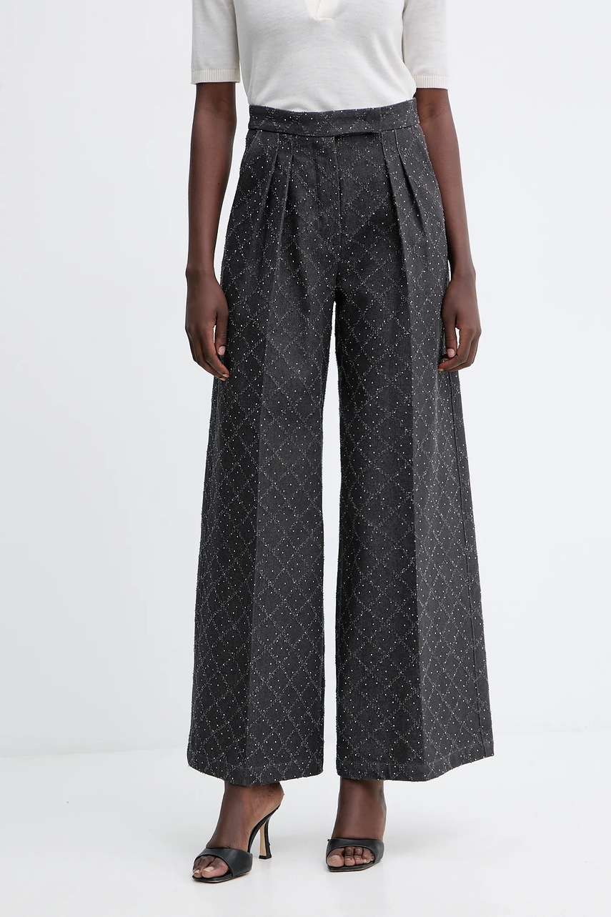 Simona Corsellini pantaloni de bumbac culoarea gri, lat, high waist, A25CPPA01001