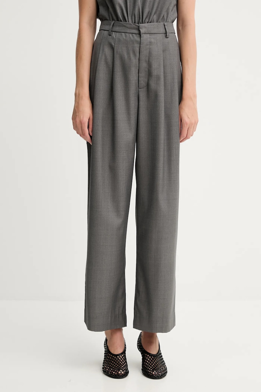 Gestuz pantaloni culoarea gri, drept, high waist, 10910622