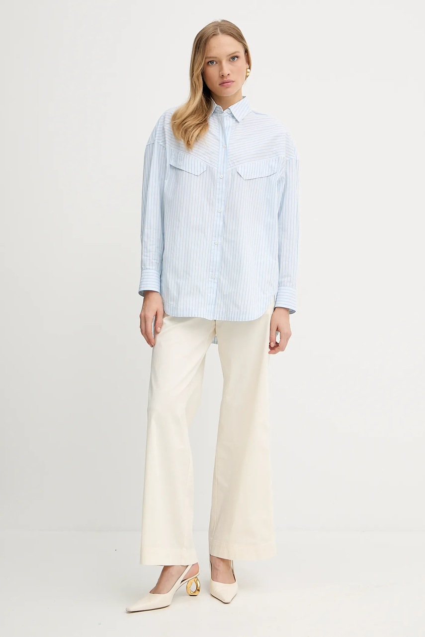 Брюки BOSS Orange цвет бежевый прямые высокая посадка 50541934