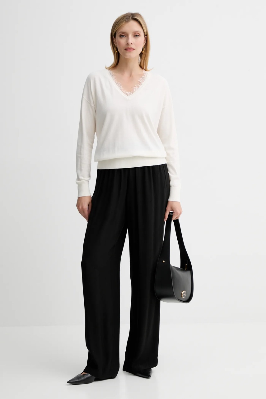 Брюки BOSS Orange цвет чёрный прямые высокая посадка 50544016