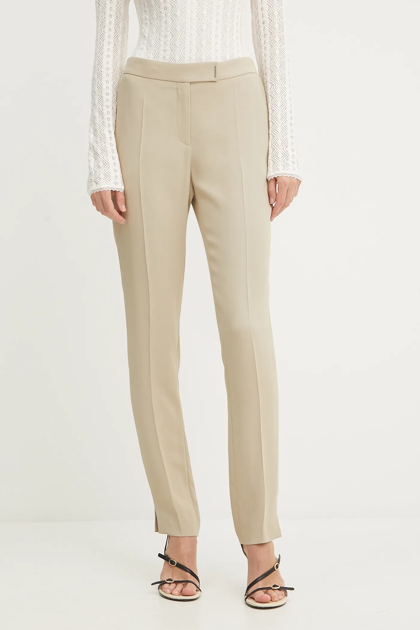 BOSS pantaloni culoarea bej, mulata, high waist, 50541990