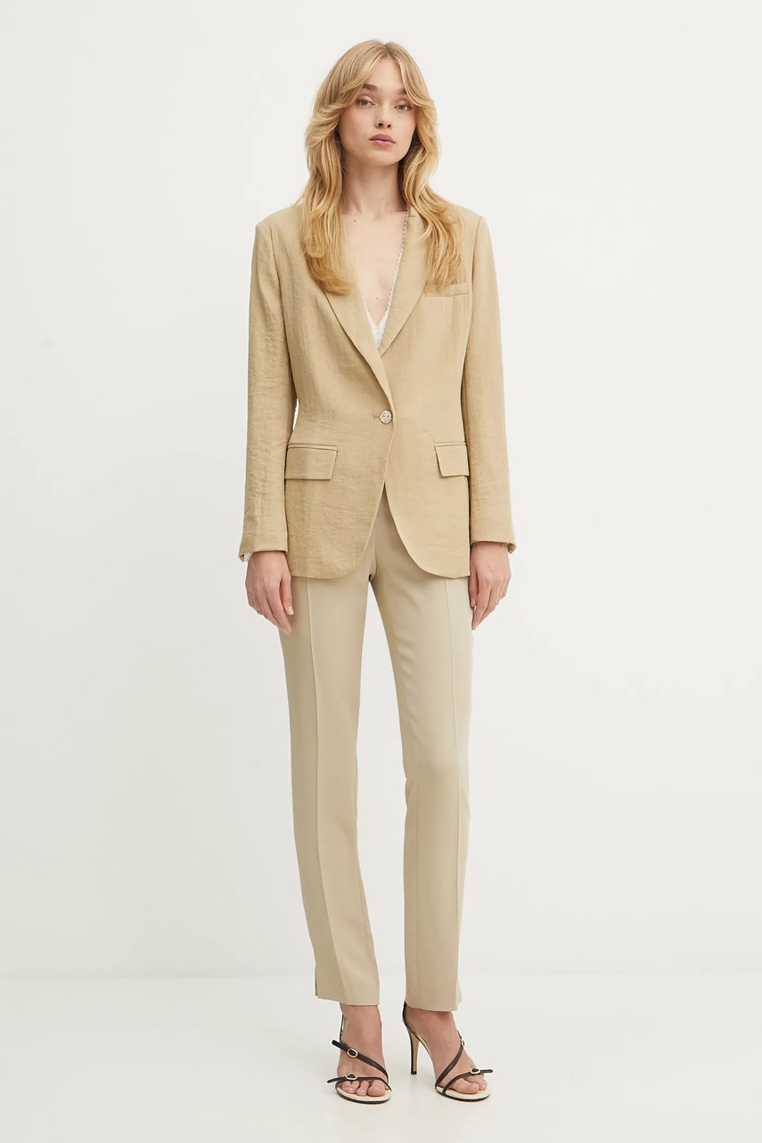 Брюки BOSS цвет бежевый облегающие высокая посадка 50541990