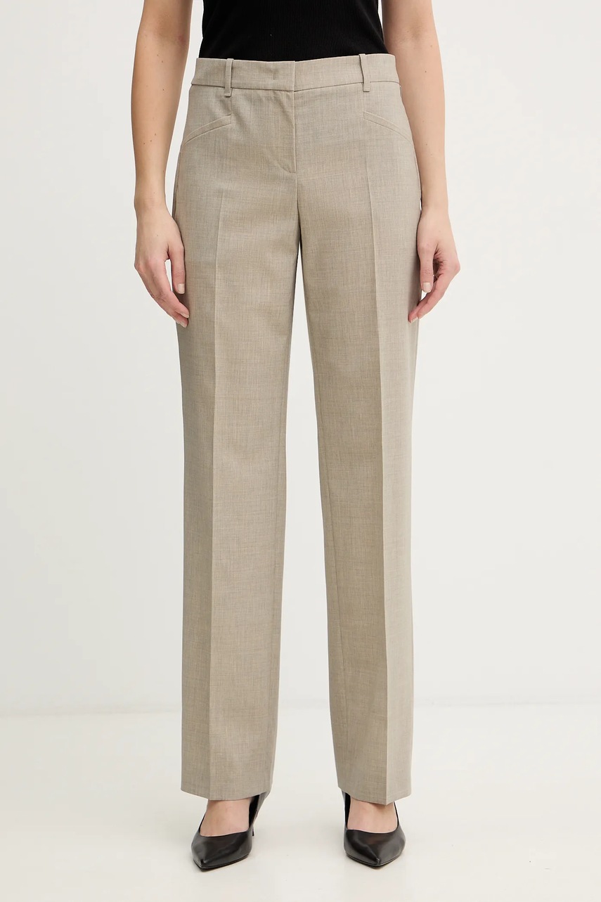 BOSS pantaloni de lână culoarea gri, drept, medium waist, 50542004