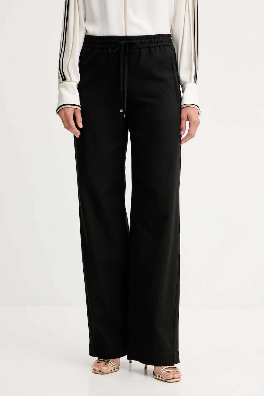 BOSS pantaloni de bumbac culoarea negru, drept, high waist, 50543268