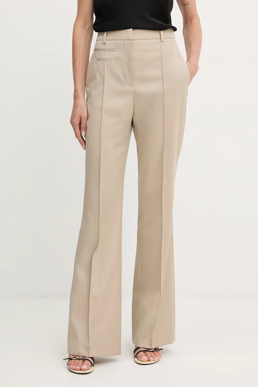 BOSS pantaloni de lână culoarea bej, drept, high waist, 50543311